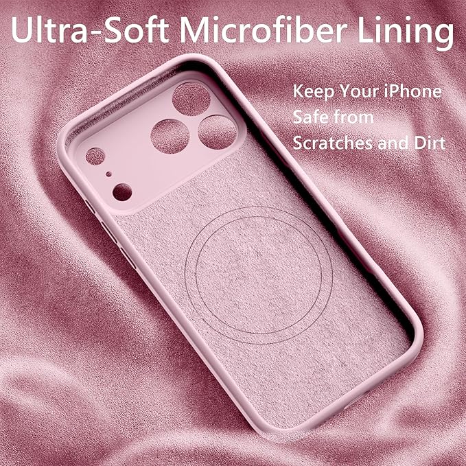 FireNova Magnetic for iPhone 17 Pro Case, Compatible with MagSafe, [Integrated Silicone Camera Control Button] [Camera Protection] Anti-Scratch Microfiber Lining Phone Case, 6.3", Chalk Pink