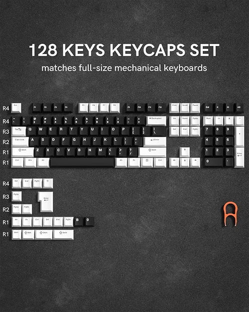 Womier Double Shot PBT Keycaps Set 138 Keys, Cherry Profile Custom Keycaps 60 65 75 100 Percent for 61/64/68/84/87/100/104/108 Retro Gaming Mechanical Keyboard, Black White