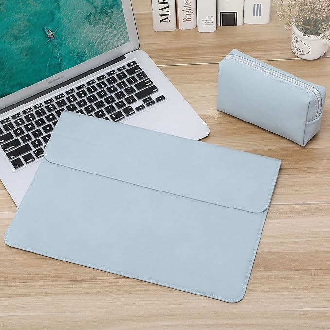 HYZUO 15-16 Inch Laptop Sleeve Case with Stand Feature for MacBook Pro 16 M4/M3/M2/M1 Pro/Max 2025-2019, XPS 15, MacBook Pro 15 2015-2012, Samsung Galaxy Book Flex/Pro 15, Pale Blue