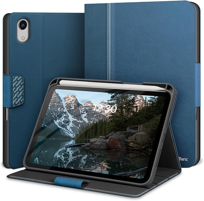 KingBlanc for iPad mini 7 (A17 Pro) Case, iPad mini 7th/6th Generation Case (2024/2021 8.3-inch) with Pencil Holder, PU Leather Stand Cover, Auto Sleep/Wake, Multi-Angle for Viewing/Typing, Blue