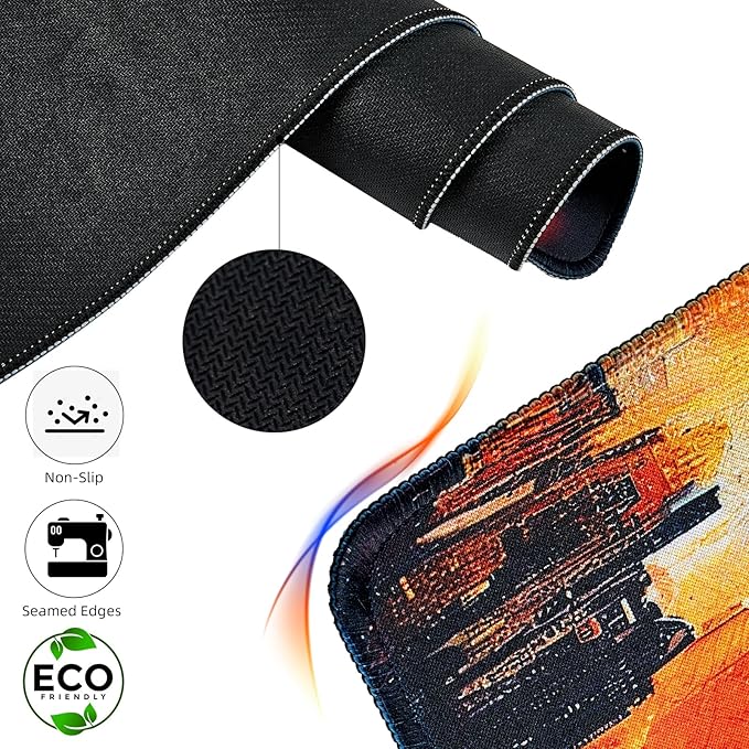 Hopipad Large Gaming Mouse Pad, Desk Mat With Seamed Edges, Waterproof Non-Slip Rubber Base, 31.5x11.8 Inch Keyboard Pad Computer Mat, Big XL City Mousepad