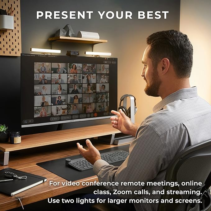 HumanCentric Video Conference Lighting - Webcam Light for Streaming, LED Monitor and Laptop Light for Video Conferencing, Zoom Lighting for Computer, Upgrade Light for Zoom Meetings, Single Kit
