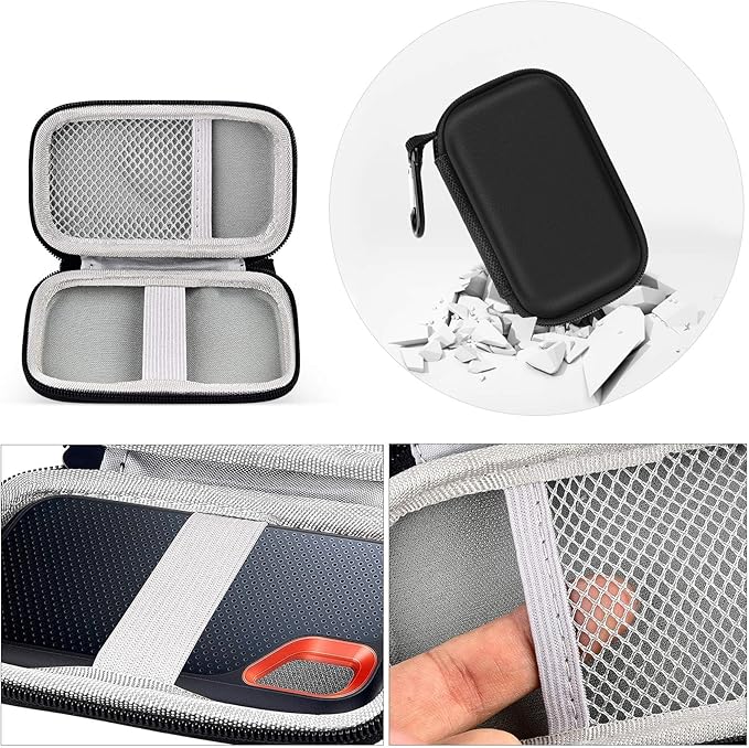 Hard Case Compatible with SanDisk 500GB/ 1TB/ 2TB/ 4TB Extreme Portable SSD - Up to 1050MB/s - USB-C, USB 3.2 Gen 2 - External for Solid State Drive. Carrying Travel Holder for USB Cables (Box Only)