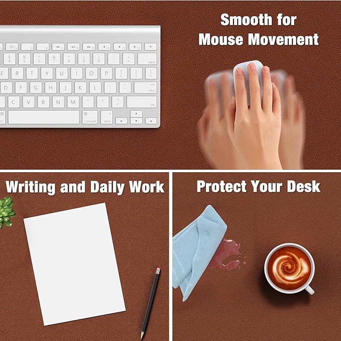 Hsurbtra Desk Pad, 35.5" x 17" PU Leather Desk Mat, XXL Extended Mouse Pad, Waterproof Desktop Blotter Protector, Non-Slip Ultra Thin Large Laptop Keyboard Writing Mat for Office Home, Brown