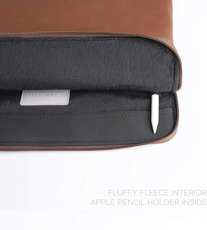 Comfyable Tablet Sleeve Compatible with iPad Air 13 inch M4 2026, iPad Pro 13" M5 with Magic Keyboard & Pencil Holder - PU Leather Bag Slim Protective Cover Case - Brown