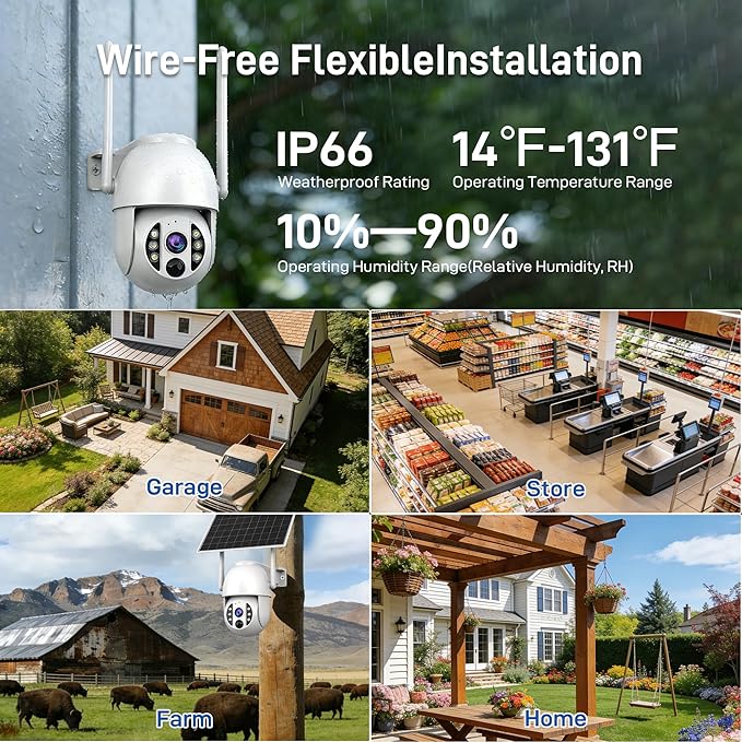 4G LTE 3K Security Cameras, Wireless Solar Powered Security Camera Outdoor, IP66, HD Color Night Vision, AI Triple Detection, 360° Auto Tracking, Smart Cameras for Home Securitym, No WiFi Required