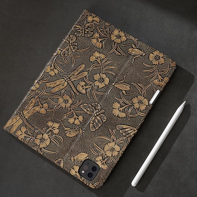 Gexmil Genuine Leather Case for iPad Pro 11 Inch (M5/M4) 2025/2024 with Pencil Holder,Protective Shockproof Leather Smart Folio Cover Adjustable Stand Auto Sleep/Wake Anti-Slip, Butterfly Grey