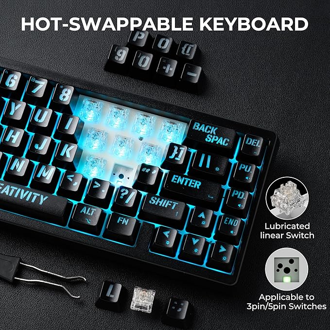x XVX M67 Wireless 60% Percent Keyboard, QMK/VIA Topographic Gaming Keyboard, Tri-Mode Thocky Creamy Mechanical Key board, Hot Swappable Gasket Mount RGB IMD Tech for Win/Mac, Miami Theme, Black