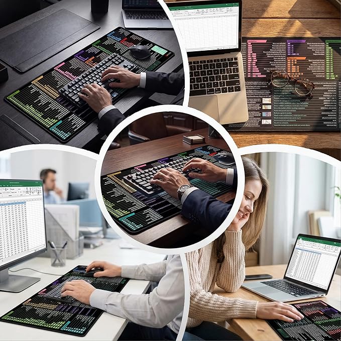 Excel Shortcut Keys Mouse Pad, Extended Large Desk Mat (31.5x11.8 Inch) with Non-Slip Base & Washable Surface for Gaming, Computer, Office Desk