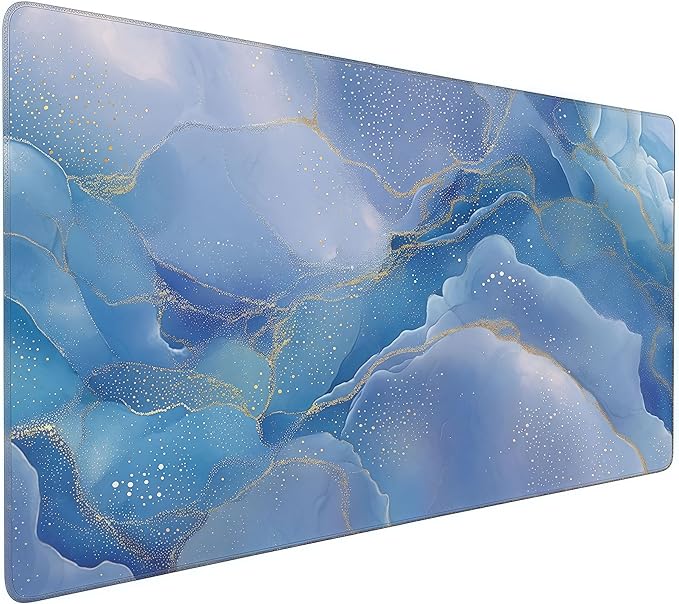 Large Blue Marble Pattern Mouse Pad, Non-Slip Rubber Base, 35.4 x 15.7 Inches, Office and Home Desk Accessory