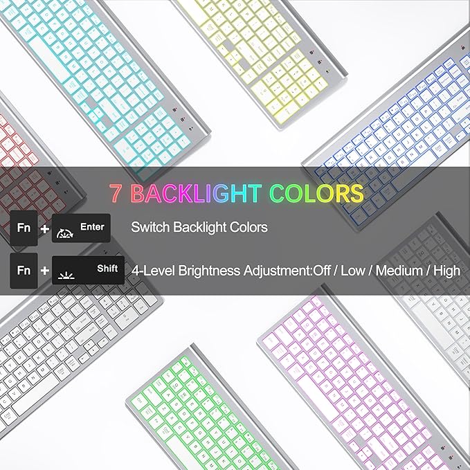 TopMate Wireless Keyboard and Mouse Ultra Slim Combo, 2.4G Silent Compact USB 2400DPI Mouse and Scissor Switch Backlit Keyboard Set, for PC/Laptop/Windows/Mac/Gaming - Silver White