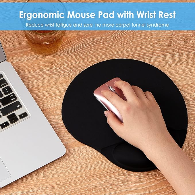 Ergonomic Mouse Pad with Wrist Support,Cute Mouse Pads with Wrist Rest,Comfortable Mouse Pad for Home Office Gaming Working Computers Laptop,Pain Relief with Non-Slip PU Base (Black)