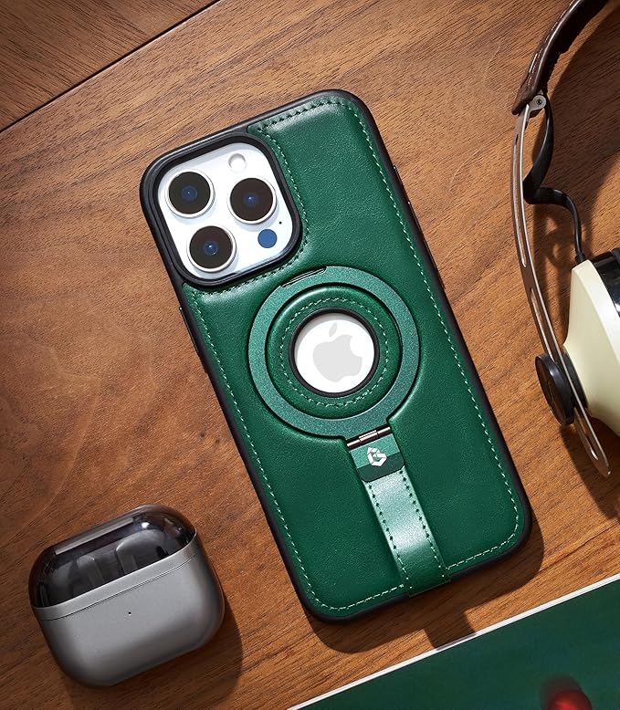 Butaiga for iPhone 16 Pro Max Leather Case with Stand, Anti-Slip Grip Ring, Fits for MagSafe (Green, iPhone 16 Pro Max)