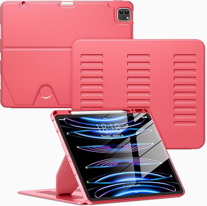 VIKESI Case for iPad Pro 12.9 6th / 5th / 4th / 3rd Generation Case 2022/2021/2020/2018,Multiple Angles Magnetic Stand Cover,Shockproof Soft Back,Pencil Holder,and Auto Sleep/Wake,Red