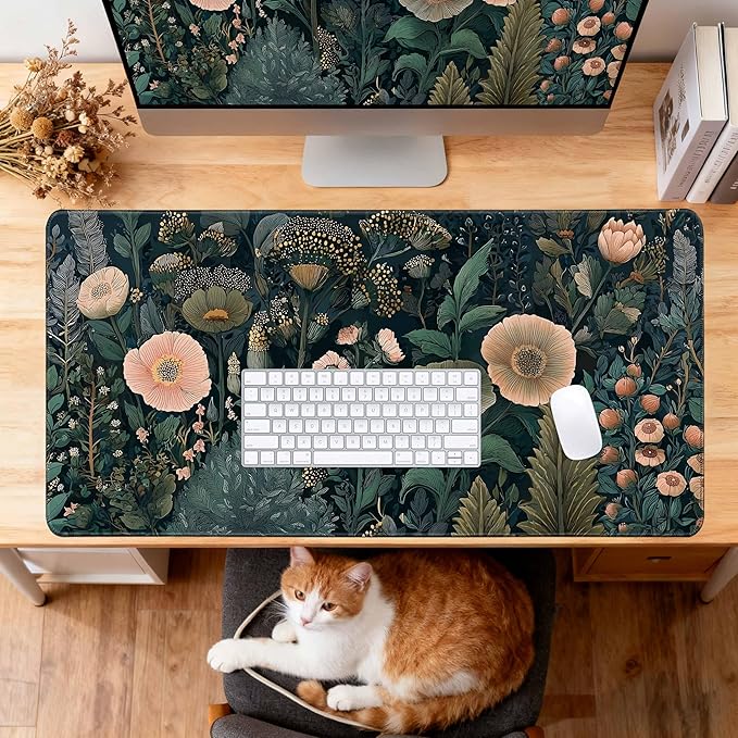 Desk Cover Mat, Cute XXL Large Mouse Pad, Computer Laptop Mat Desk Decor for Office Game Home 31.5 X 15.7 Inch (Black Weeds)