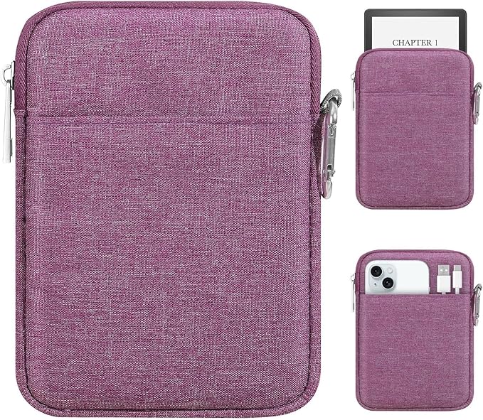 MoKo Padded Ereader Sleeve Case for 6-7 inch Ereader Tablet Bag Protective Cover Pouch with a Carabiner, Compatible with 7" Colorsoft Signature Edition 2024, Purple