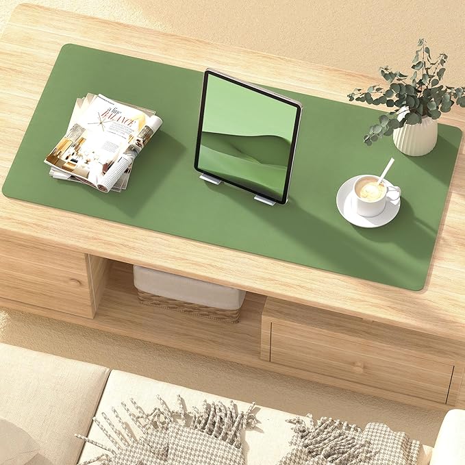 Leather Desk Pad Protector, Mouse Pad, Non-Slip Computer Mat for Desk, PU Leather Office Desk Mat for Home & Office, Waterproof Laptop Desk Blotter for Keyboard and Mouse, Olive Green (15.7''X31.5'')