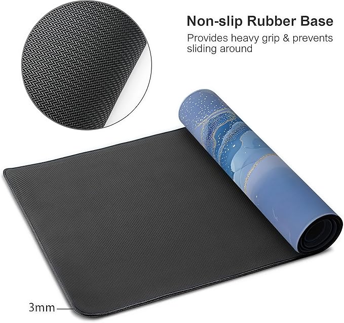 Large Blue Marble Pattern Mouse Pad, Non-Slip Rubber Base, 35.4 x 15.7 Inches, Office and Home Desk Accessory