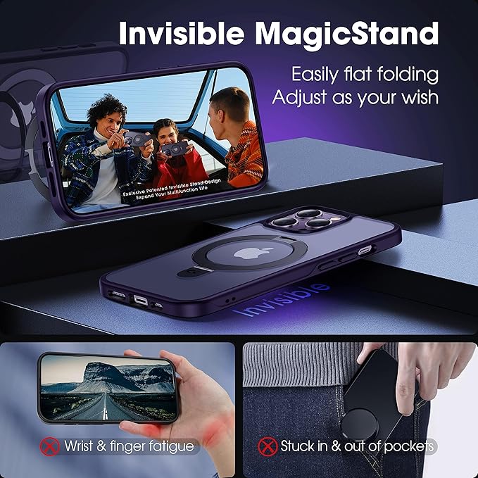 CASEKOO Designed Case for 14 Pro Max with Magnetic Invisible Stand [Military Drop Protection] [Compatible with MagSafe] Shockproof Slim Translucent Matte Promax Case 6.7 Inch, Purple