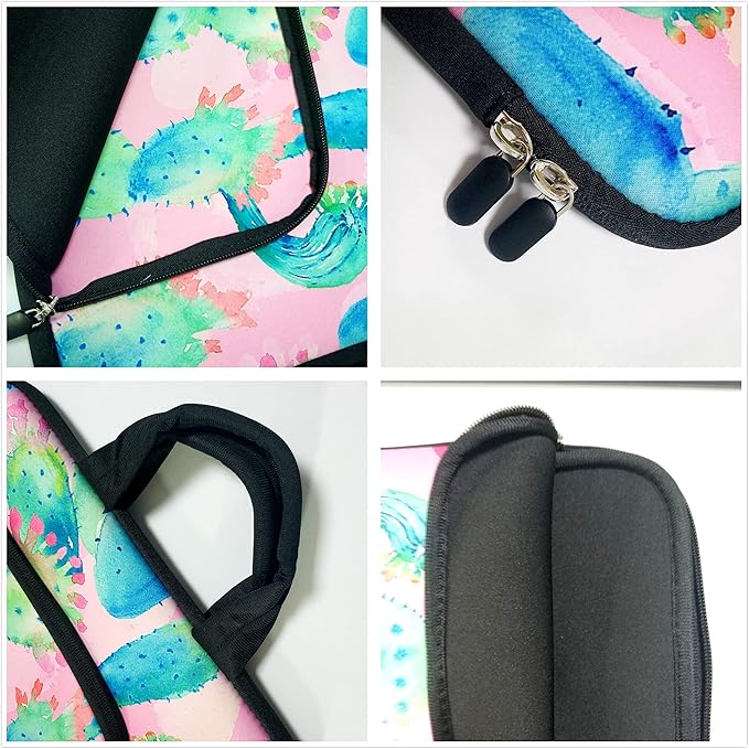 14 15 15.4 15.6 inch Laptop Handle Bag Computer Protect Case Pouch Holder Notebook Sleeve Neoprene Cover Soft Carrying Case with Extra Pockets for Dell Lenovo HP Chromebook (Colorful Cactus)