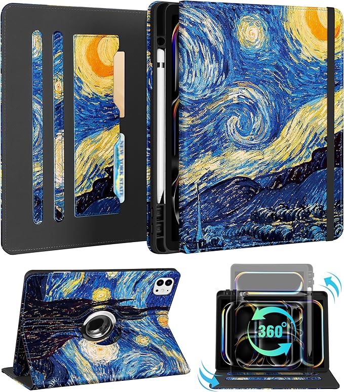 Kidcube for iPad Pro 13 Inch Case M4 2024 - Women Girls Kids Cute Rotating Stand Folio Cover with Pencil Holder & Card Slot Cool Unique Teens Design for iPad Pro 13 Inch Case 2024 (A2925 A2926 A3007)