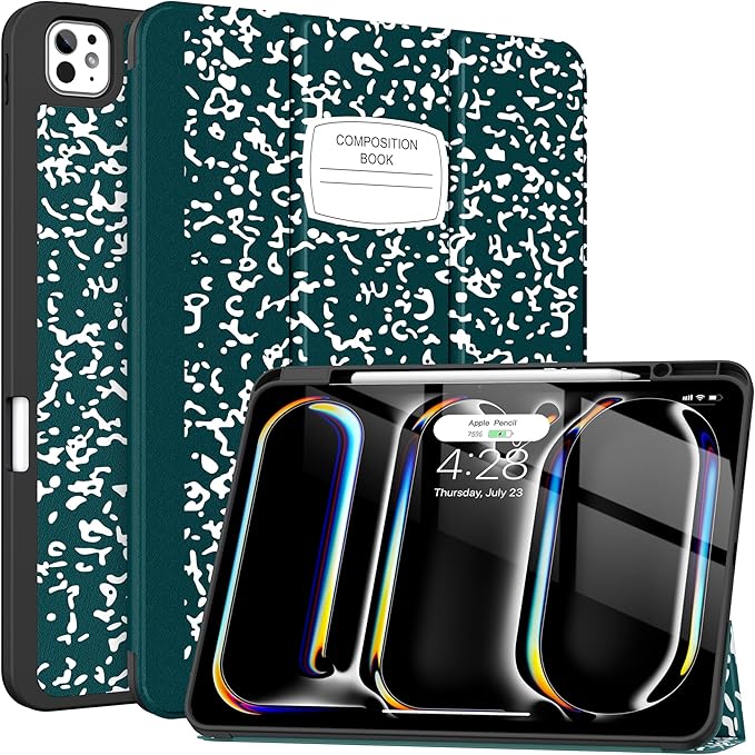 Soke Case for New iPad Pro 13 Inch (M5/M4, 2025/2024 Release), with Pencil Holder Trifold Stand Shockproof [Support Apple Pencil Charging + Auto Wake/Sleep], Soft TPU Back Cover, Book Teal