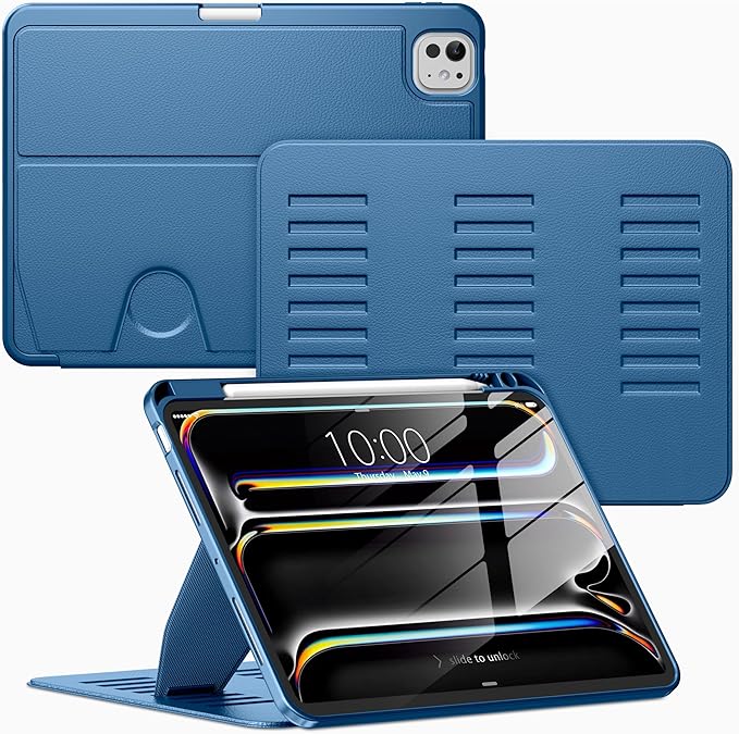 VIKESI Case for iPad Pro 11 inch (M5/M4) 2025/2024,Multiple Angles Magnetic Stand Cover,Shockproof Back,Pencil Holder,and Auto Sleep/Wake,Navy Blue