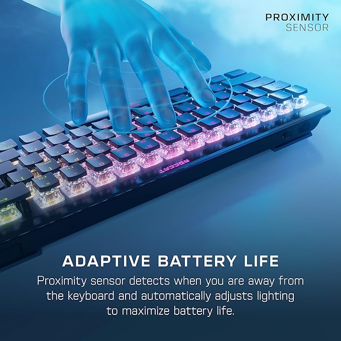 ROCCAT Vulcan II Mini Air 65% Optical Mechanical Gaming Keyboard, Full Wireless and Bluetooth Capabilities, Customizable RGB Illumination, Button Duplicator, On-Board Profiles, Aluminum Plate – Black