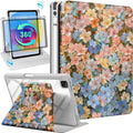 Uppuppy for iPad Air 11 inch Case(Air M4 2026, 8th Gen/M3 2025/M2)/Air 5th/4th Gen 10.9", for iPad Pro 11 inch Case(4th/3rd/2nd/1st Gen) - 360 Rotating Smart Folio Cover with Pencil Holder, Floral