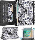 Kidcube for iPad 5th Generation Case 2017/Air 1st 2013/Pro 9.7 Inch Case 2016 - Women Girls Kids Cute Rotating Stand Folio Cover with Pencil Holder & Card Slot Flowers Goth Skull Unique Design Cover