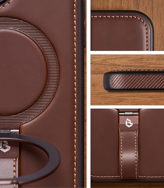 Butaiga for iPhone 17 Pro Max Leather Case with Stand, Anti-Slip Grip Ring, Fits for MagSafe (Cocoa, iPhone 17 Pro Max)