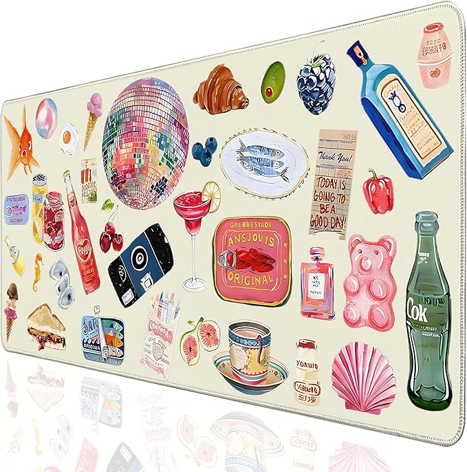 Desk Cover Mat, Large Cute Mouse Pad, Desk Pad Mat Decor for Office Game Home 31.5 X 15.7 Inch (Watercolor Stickers)
