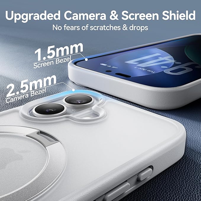 CASEKOO Ultra-Magnetic Stand for iPhone 17 Case [Military Drop Protection] [Compatible with MagSafe] Shockproof Translucent Slim Matte for iPhone 17 Phone Case with Ring Holder 6.3 Inch, White