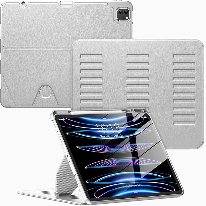VIKESI Case for iPad Pro 12.9 6th / 5th / 4th / 3rd Generation Case 2022/2021/2020/2018,Multiple Angles Magnetic Stand Cover,Shockproof Soft Back,Pencil Holder,and Auto Sleep/Wake,Gray