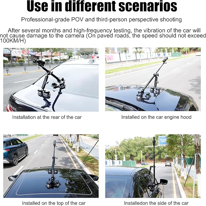 PellKing 5-Suction Cup Car Mount for DJI Osmo Pocket 4 3,Low-Altitude Aerial Shots Vibration-Dampening Car Shooting Rig Compatible with GoPro 13 12 11 10,GoPro MAX 2,DJI OSMO Action Cameras