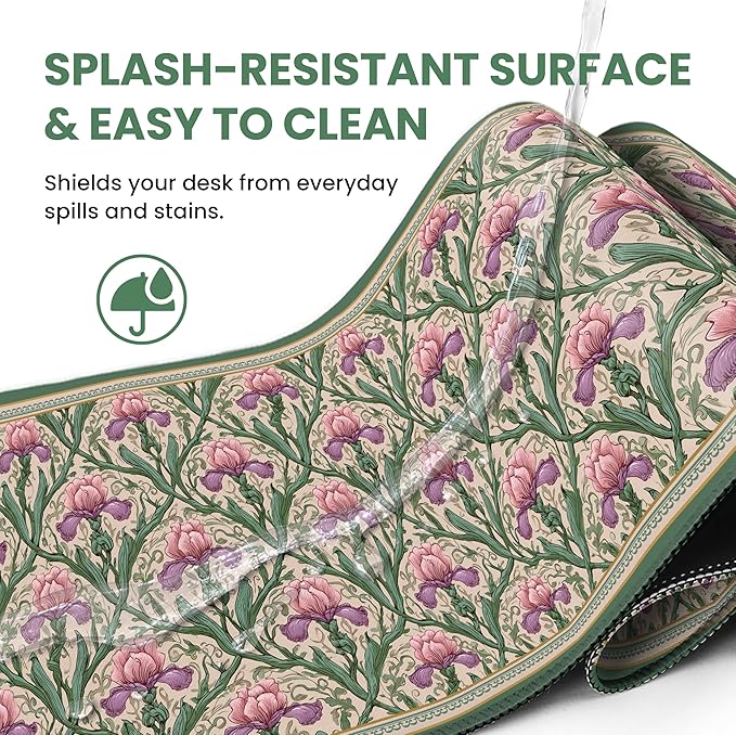 Large Mouse Pad for Desktop, Cute Desk Mat Pad Protector for Work & Gaming, Aesthetic Pretty Anti-Slip Laptop Blotter Cover for Office School Home Supplies, Blush Iris Garden, 31.5" x 11.8"