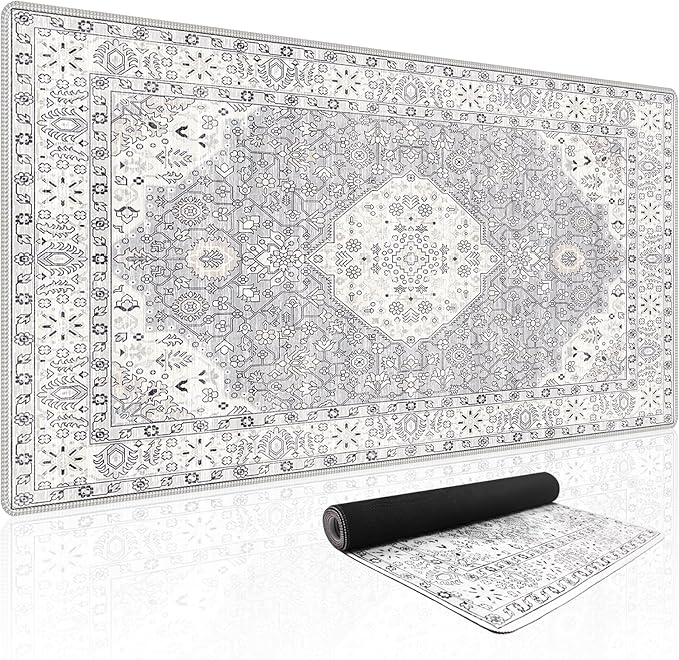 Baziabbo Cute Desk Mat,XXL Extended Large Mouse Pad,Gaming Mousepad with Stitched Edge,Non-Slip Rubber Base Keyboard Desk Pad for Home Office Study Game (Grey)