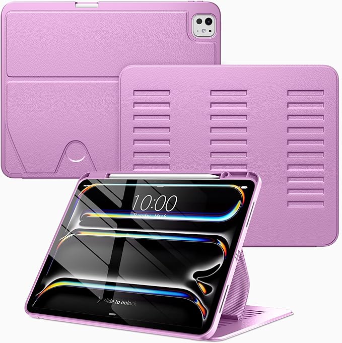 VIKESI Case for iPad iPad Pro 13-inch M5 or M4 Released in 2025 or 2024,Multiple Angles Magnetic Stand Cover,Shockproof Soft Back,Pencil Holder,and Auto Sleep/Wake,Purple