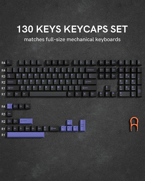 Womier Double Shot PBT Keycaps Set 138 Keys, Cherry Profile Custom Keycaps 60 65 75 100 Percent for 61/64/68/84/87/100/104/108 Retro Gaming Mechanical Keyboard, Black Purple