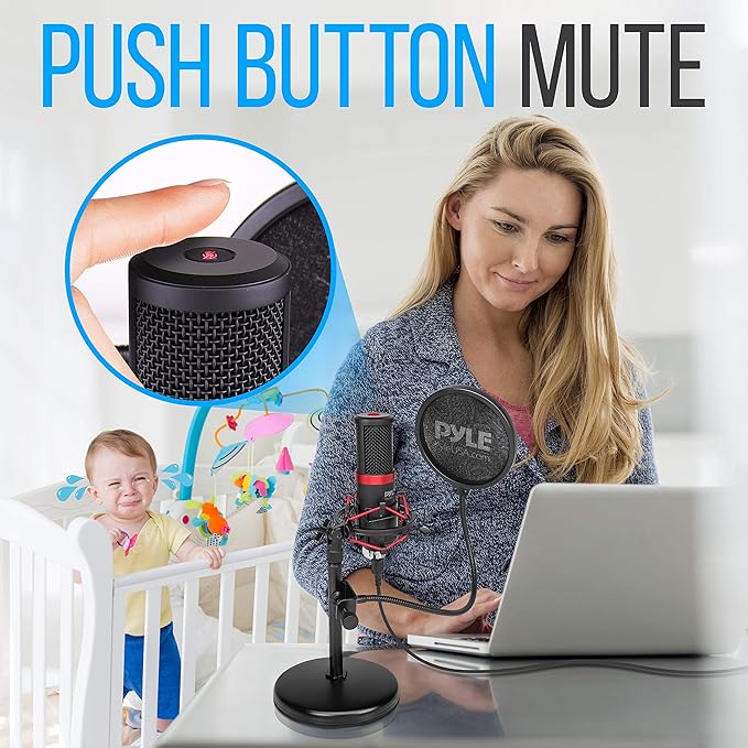 Pyle USB Microphone Podcast Recording Kit - Audio Cardioid Condenser Mic w/Shock Mount Stand & Pop Filter, for Gaming PS4, Streaming, Podcasting, Studio, YouTube, Works w/Windows PC Mac PDMIKT200