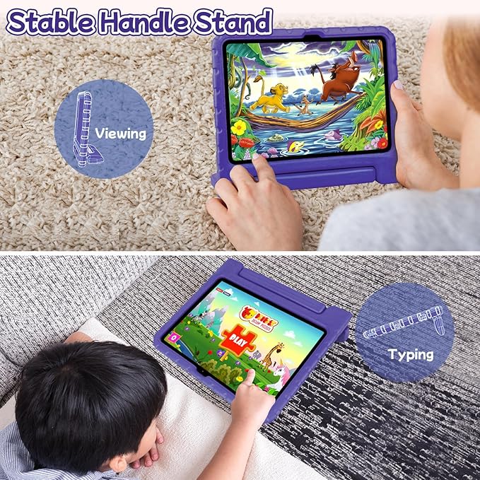 Kids Case for iPad A16 11th (2025)/iPad 10th Gen (2022) with Pencil Holder & Handle Stand, Super Protection EVA Toddler-Friendly Cover for iPad 11"(A16)/iPad 10th Generation 10.9"-Purple