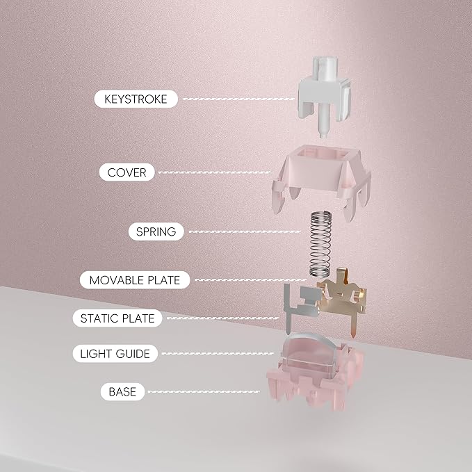DRAOZA Kailh Butterfly Pink Keyboard Switches,Full POM Pre-lubed Linear RGB LED 5 Pin Switches for MX Mechanical Keyboard(72PCS)