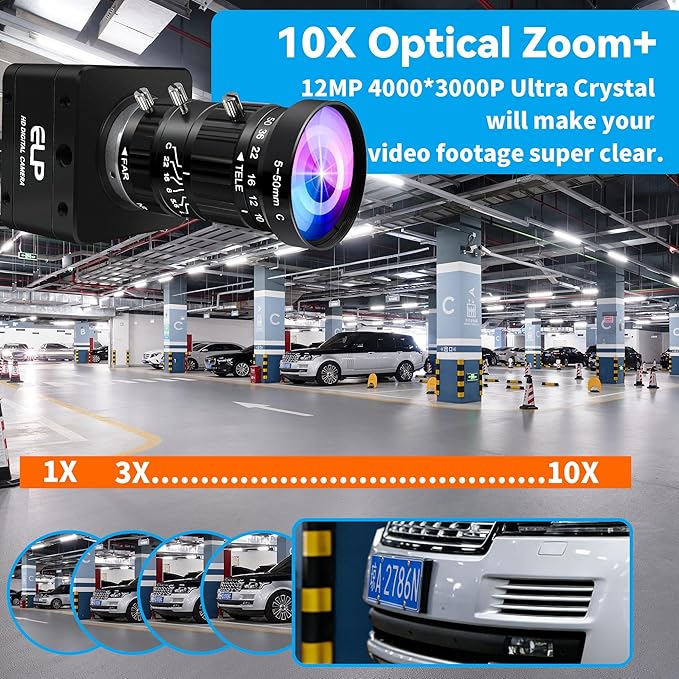 ELP High Speed 4K 60FPS USB Camera Manual Zoom Webcam for Computer, Mini UVC 2160P USB3.0/2.0 Lightburn Cameras for Windows, Linux, Mac, Pi, 5-50mm 10X Varifocal IMX678 Web Cam for Laptop Jetson Nano