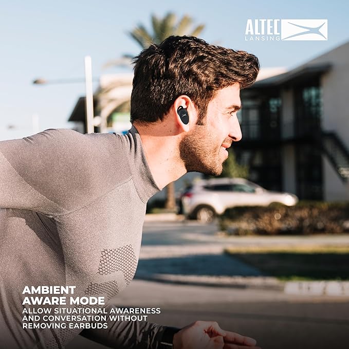 Altec Lansing Nanobuds ANC 2.0, Bluetooth Earbuds with Hybrid ANC, Waterproof Earbuds, Wireless Ear Buds with Voice Assistant, Sport Earbuds with 36hr Battery (Black)