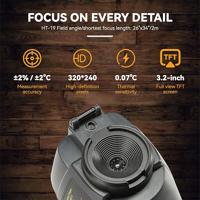 Higher Resolution 320 x 240 IR Infrared Thermal Imaging Camera. Model HTI-19 with Improved 300,000 Pixels, Sharp 3.2in Color Display Screen, Battery Included. Lightweight Comfortable Grip.