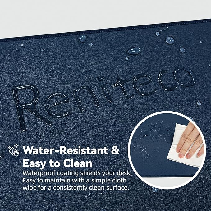 Reniteco Waterproof Large Gaming Mouse Pad with Durable Stitched Edges, Non-Slip Rubber Base, Grainy Jacquard Mouse Mat Desk Pad for Home Office Gaming, 35.4''x15.7''x0.12'', Matte Navy Blue