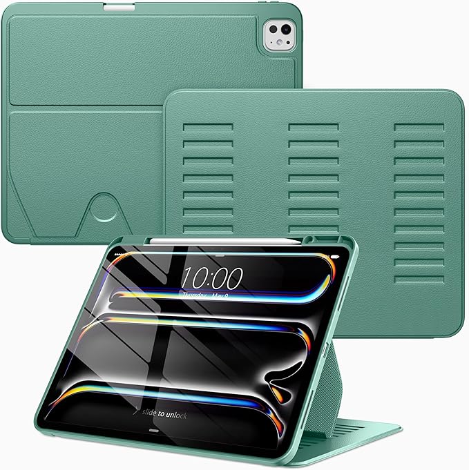 VIKESI Case for iPad iPad Pro 13-inch M5 or M4 Released in 2025 or 2024,Multiple Angles Magnetic Stand Cover,Shockproof Soft Back,Pencil Holder,and Auto Sleep/Wake,Green