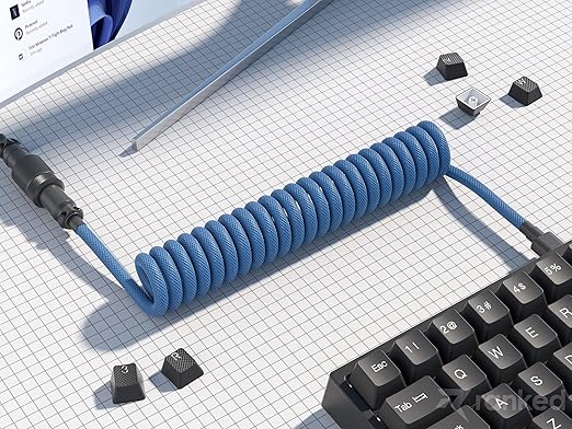 Ranked Coiled Keyboard Cable | Handcrafted Double-Sleeved Braided Cable | USB Type C to A | 5-Pin Aviator Connector for Custom Mechanical Gaming Keyboard | Support Fast Charge 20W (Skydiver)