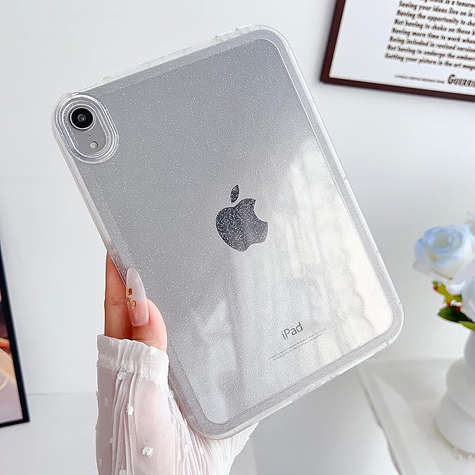 Case for iPad mini 7 A17 Pro 2024/ iPad mini 6 2021, Glitter Clear Soft TPU Back Shockproof Bling Sparkly Silicone Lightweight Thin Cover Mini 7th/6th Generation 8.3 inch, White