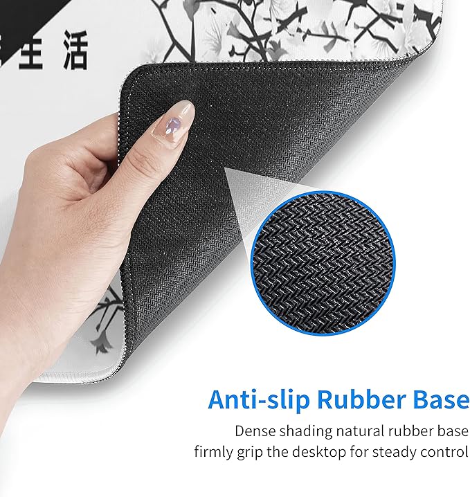 Black White Cherry Blossom Mouse Pad Japanese Sakura Death Life Extended Desk Mat 80X30 cm Non-Slip Rubber Base Stitched Edge Large XL Playmat for Gaming Laptop Computer PC Desktop,31.5×11.8 Inch